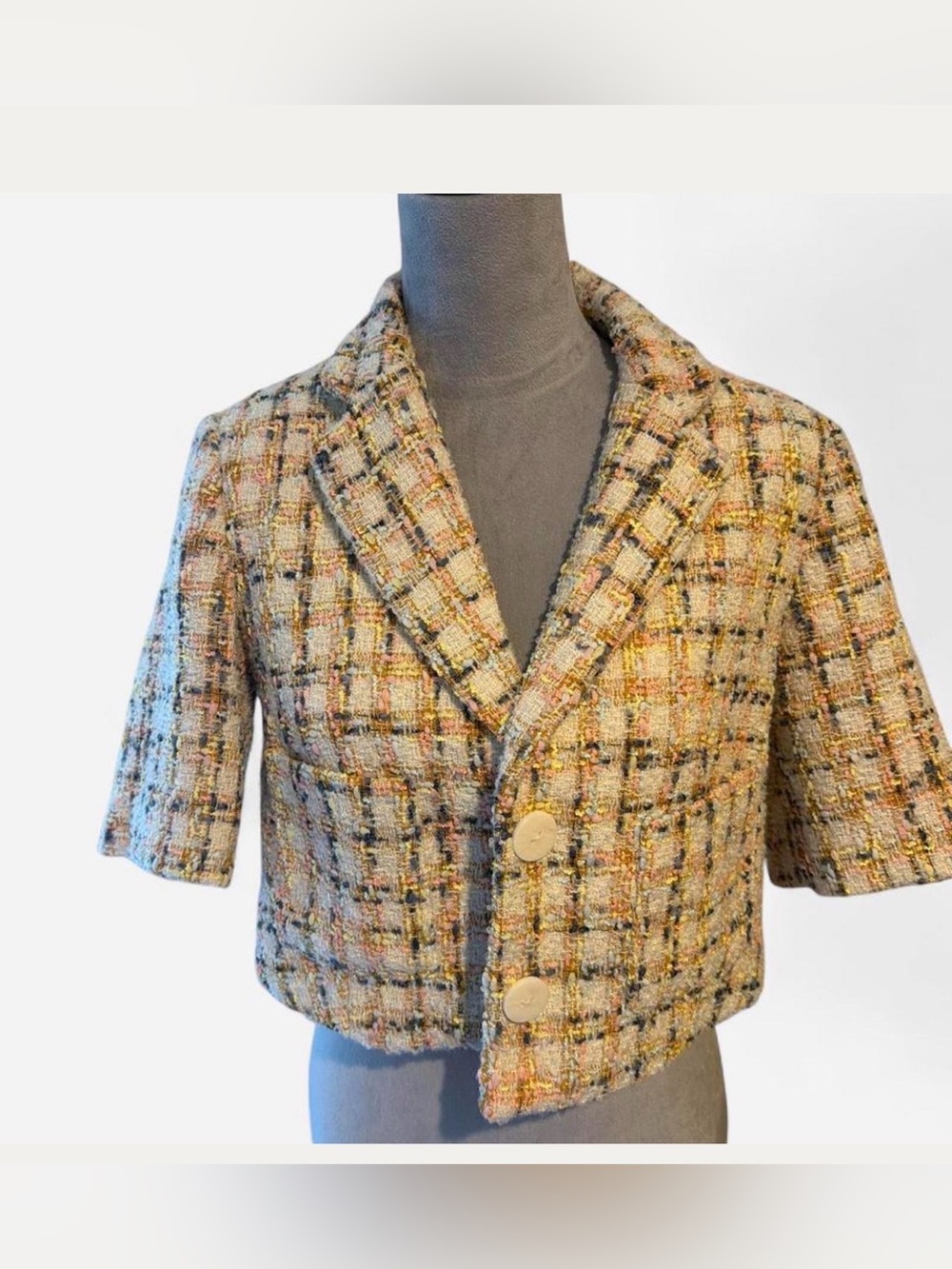 Primark Cropped Tweed Women's Jacket in Multicolor Pastel Plaid
